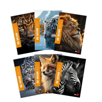 Immagine di BM BeMore WILD Maxi quaderni in formato A4 Rigatura C, righe con margini per 4 e 5 elementare Set da 10 pezzi copertine assortite fantasia animali 72 pagine, carta 100g