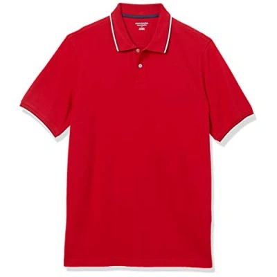 Immagine di Amazon Essentials Polo in Cotone piqué dalla vestibilità Regolare (Disponibile nelle Taglie Big &amp; Tall) Uomo, Rosso Twin Stripe, XXL