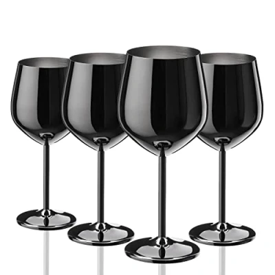 Immagine di WOTOR Nero Calici Da Vino Set Di 4, 540ml Bicchieri Rosso In Acciaio Inox, Infrangibili e Portatili, Idonei Utilizzo All&#039;aperto, Regalo Per Gli Amanti Del