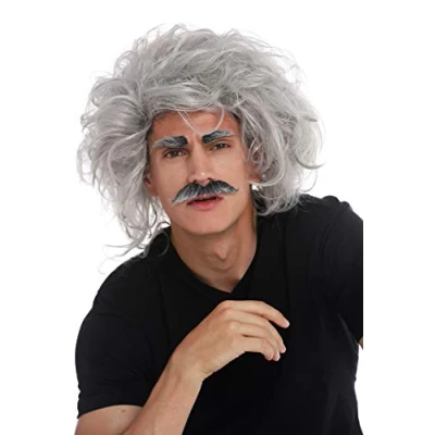 Immagine di WIG ME UP 31999 FR68A Parrucca Carnevale Halloween Einstein Scienziato Pazzo Nonno Professore Grigio Scompigliata Baffi