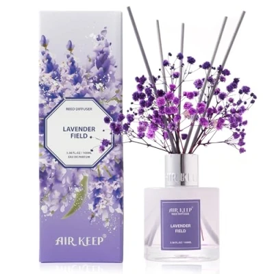 Immagine di Airkeep Profumatore per Ambienti Lavender Field, con 8 Bastoncini di Fragranza, Diffusore Fragranze Bagno, Appartamento, Decorazione della Casa, 100ml