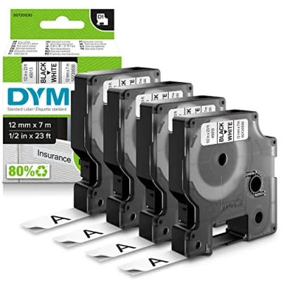 Immagine di Dymo D1 etichette, stampa nero su bianco, 12x7 mm, etichette autoadesive per stampanti LabelManager, 4 pezzi