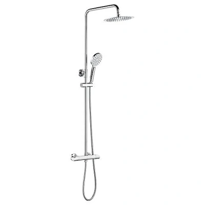Immagine di Ibergrif M21809 Termostatico Colonna Sistema Doccia con Soffione a Pioggia, Doccetta, Supporto, Barra Regolabile, Cromo, Argento