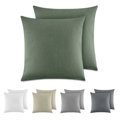 Immagine di Dreamzie Federe Cuscino Letto Cotone 80x80 cm, Set di 2, 100% Lavato, Copricuscino Verde Con Cerniera, Federa Certificata OEKO TEX