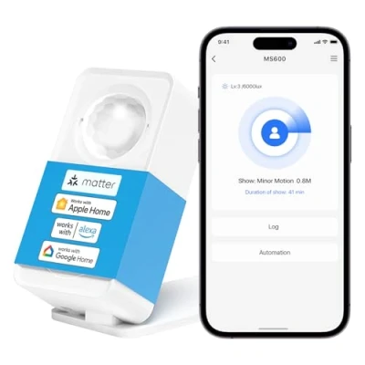 Immagine di Meross Sensore di Presenza Matter, Smart Wi Fi con Cavo, per Interno Notifica APP la Sicurezza Domestica, Compatibile Apple HomeKit, Alexa, Google Home