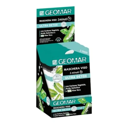 Immagine di GEOMAR Maschera Ultra Detox, Effetto Disintossicante e Anti Impurità, 5 minuti, 95% di Origine Naturale, Testato Dermatologicamente, Made in Italy, 24 confezioni x 2 (7,5 ml ciascuno)