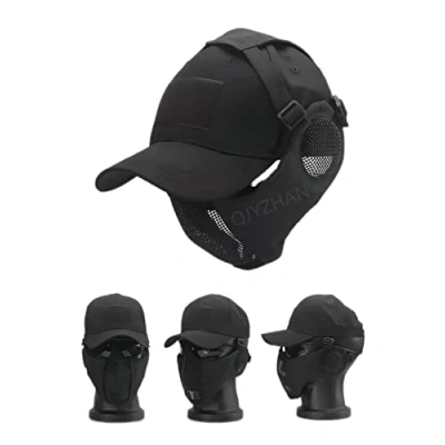 Immagine di Maschera pieghevole a mezza faccia in rete per softair, con protezione le orecchie, berretto da baseball regolabile, CS/caccia/paintball/tiro