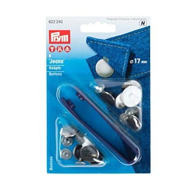 Immagine di Prym Bottoni per Jeans, Metal, Argento, 17 mm, Color, 8 Pezzi, unità
