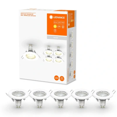 Immagine di LEDVANCE spot in pacchetto da 5, tra cui 5x lampade, 2.6W, alloggi bianchi, metallici, protezione IP20