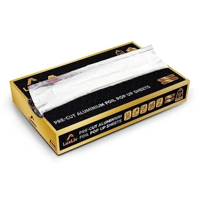 Immagine di LuxLiv ® fogli di alluminio pre tagliati, resistenti, 18 micron, per cucina, catering, pop up hamburger, 200