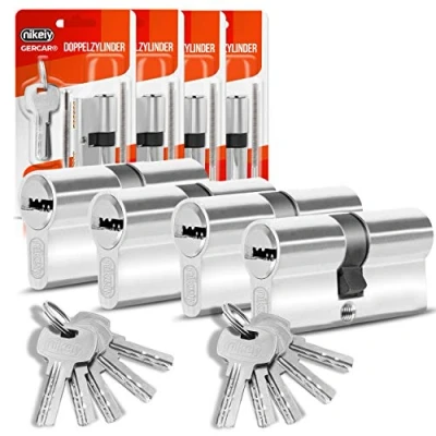 Immagine di GERCAR Cilindro profilato per porta, serratura a cilindro, 35/35, doppio incluse 10 chiavi, chiave unica, lunghezza: 70 mm, A:35 B:35, set da 4 pezzi