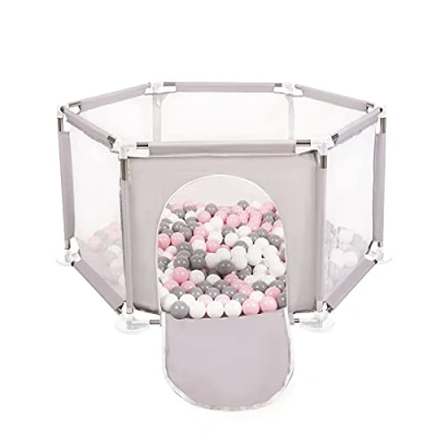 Immagine di Selonis Recinto Esagonale Per Bambini Con 200 Palline Colorate Di Plastica 6 Cm, Grigio:Bianco/Grigio/Rosa Chiaro