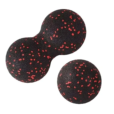 Immagine di set di palline per fascia (palla singola + pallina peanut Lacrosse), palla massaggiante arachidi, colonna vertebrale, piedi, collo e schiena, massaggio profondo, punto trigger (rosso)