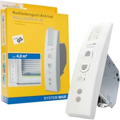 Immagine di Schellenberg Avvolgitore elettrico per tapparelle RolloDrive 45, superficie della tapparella fino a 4 m², larghezza del nastro 23 mm, forza di trazione 7 kg, con timer automatico e alimentazione