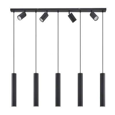 Immagine di lampada a sospensione &#039;Sanad&#039; dimmerabile (Moderno) colore Nero, in Metallo ad es. Soggiorno &amp; Sala da pranzo (9 luci, GU10) di Lindby sospensione, soffitto,