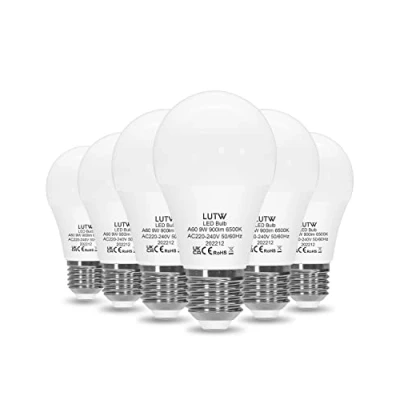 Immagine di LUTW Lampadine LED E27 Luce Fredda, 9W Equivalenti a 60W, Lampadina Bianca Fredda 6500K, 900 Lumen A60 Risparmio Energetico Super Luminosa, Non Dimmerabile, Pacco da 6