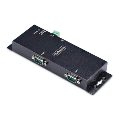 Immagine di StarTech.com Adattatore da seriale a Ethernet 2 porte RS232 remoti, muro/DIN, convertitore RJ45 LAN DB9, TAA