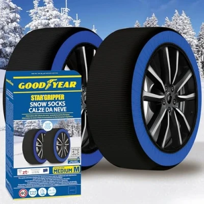 Immagine di Calze da Neve GoodYear Star Gripper Omologate Italia EN 16662 1:2020 Due Catene in Tessuto per Auto. Snow Sock Taglia M