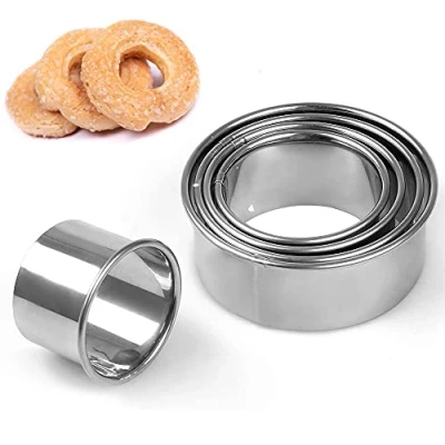 Immagine di Tagliabiscotti In Acciaio Inossidabile, 5 Pezzi Rotondo, Anello Di Pasticceria Tondo Inossidabile per Dolci Della Casa, Biscotti