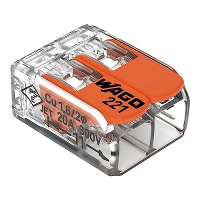 Immagine di WAGO Terminali di collegamento 221 412 2 poli, fino a 4 mm², connettori per cavi COMPACT con leva tutti i tipi conduttori in tutto il mondo, sicurezza delle applicazioni confermata, 16 pezzi