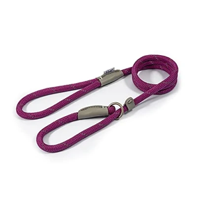Immagine di Ancol Viva Corda riflettente e guinzaglio in vera pelle, 120 x 1 cm, colore: Viola