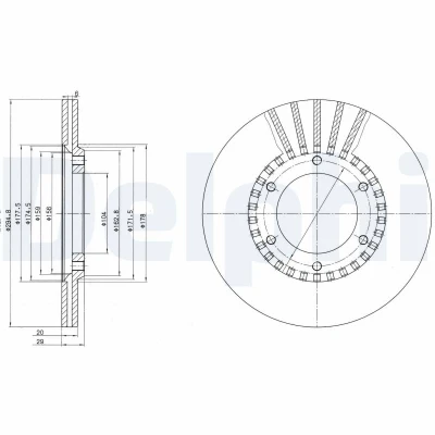 Immagine di DELPHI BG2365 Disco freno 295 20 6 ventilato Oleato non trattato senza cuscinetto ruota, anello sensore ABS NISSAN: Patrol GR 4 SUV