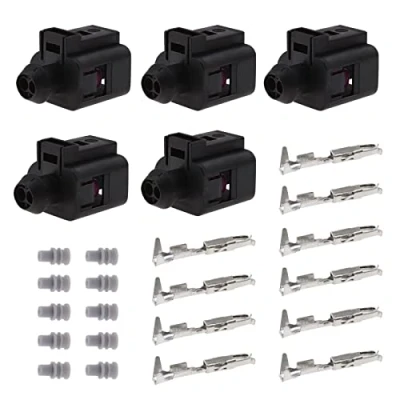 Immagine di eMagTech 5 Set Connettori Femmina A 2 Pin Con Terminali E Guarnizioni Kit Spina Sensore Connettore Compatibile VW Audi 1J0973702 Di Riparazione Auto Impermeabile