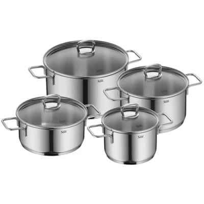 Immagine di Silit Alicante Set di pentole a induzione, 4 pezzi, con coperchio in vetro, acciaio inox lucidato, non rivestito, trasparente