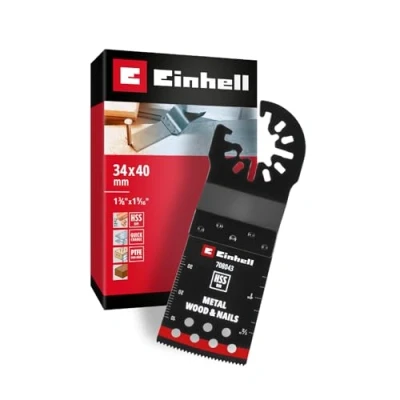 Immagine di Original Einhell lama per sega a immersione in bimetallo metallo e legno (larghezza 34 mm, profondità 40 finitura PTFE, dentatura metallo, taglio curvo, cambio rapido)