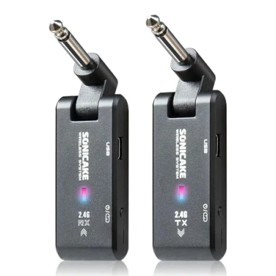 Immagine di SONICAKE 2.4GHz Sistema Chitarra Wireless 6 Canali Ricaricabile Audio Basso Trasmettitore Ricevitore per Strumenti Elettrici