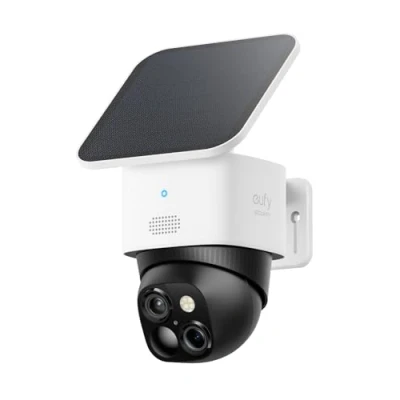 Immagine di eufy Security SoloCam S340 Telecamera di sicurezza solare per esterni, wireless, 3K, sorveglianza a 360, senza punti ciechi, Wi Fi 2,4 GHz, compatibile con HomeBase 3 (rinnovato)