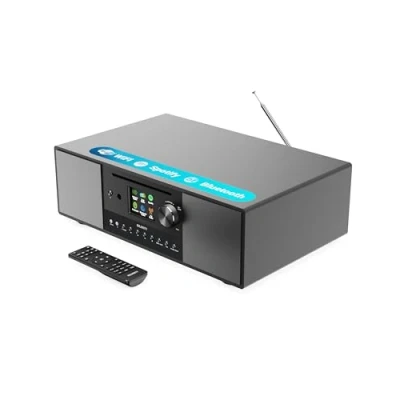 Immagine di Lettore CD con Internet, DAB+, Radio FM e subwoofer Sistema di altoparlanti 2.1 da 120 W Smart Spotify, Podcast, Bluetooth, oltre 90 preselezioni, display TFT Majority Quadriga, Bianco
