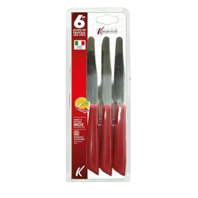 Immagine di Kasaviva Coltelli da Tavola, Set di 6pz per Lama in Acciaio Inox Bonomi, Manico Indeformabile (ROSSO, 1)