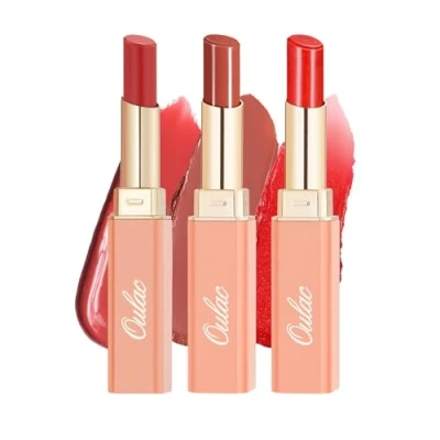 Immagine di Oulac Set rossetto 2 in 1 e balsamo per labbra rosse, succoso lucido, morbide idratate, finitura lucida secche screpolate, vegano