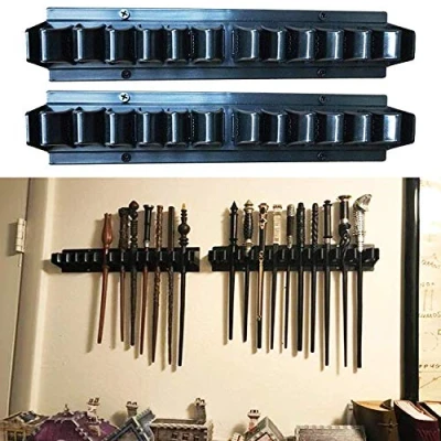 Immagine di Confezione da 2 staffe per appendere bacchette di Harry Potter, supporto e bacchette, può contenere fino a 20 Potter Silente Hermoine (senza bacchetta)