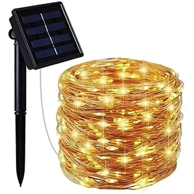 Immagine di mafiti Catena di luci a LED energia solare, 12 m, 120 LED, in filo rame, impermeabile, per esterni, con 8 modalità giardino, cortile, feste