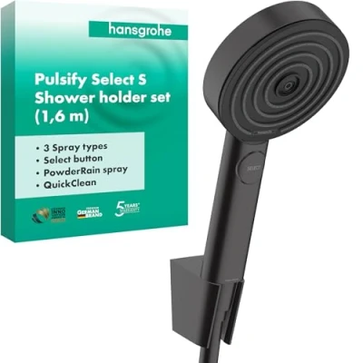 Immagine di hansgrohe Pulsify Select S Set supporto doccia 105 3 tipi di getto Relax con flessibile 160 cm, nero opaco, 24303670