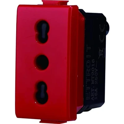 Immagine di Presa Bipasso Bivalente 2P+T 10/16A, Compatibile Con Bticino Matix (1 Pezzo, Rosso)