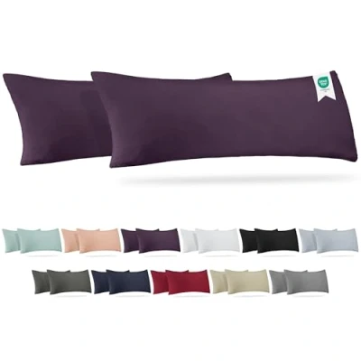 Immagine di Barbons Set di 2 cuscini per chi dorme sul fianco, 40 x 145 cm, con certificazione Oeko TEX, federa cuscino in 100% jersey cotone, chiusura lampo (40 melanzana)