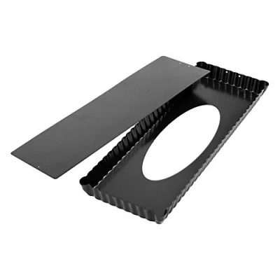 Immagine di webake Stampo Crostata Antiaderente Torta con Fondo Removibile Rettangolare Stampi per Quiche Fluted Tins Flan Pan Nero 36,5 x15 x 3 cm