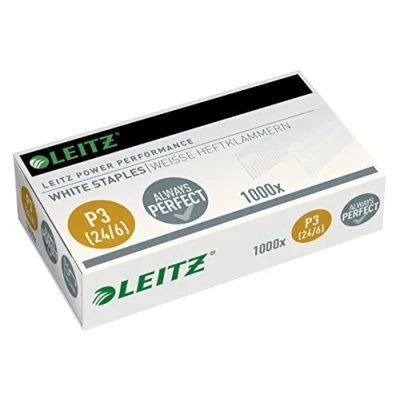 Immagine di Leitz punti Power Performance P3 (24/6), Bianco, Acciaio galvanizzato, Confezione da 1000 per cucitrici, 55540000