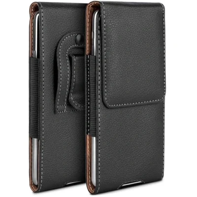 Immagine di moex Plug Case compatibile con Apple iPhone 16 Pro custodia clip per cintura, in pelle vegana, a libro pieghevole nero