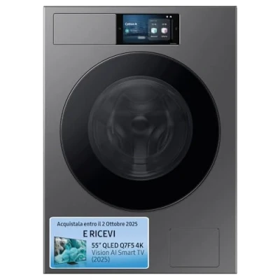 Immagine di Samsung Lavatrice BESPOKE AI Home WF90F09C4S/U3 Libera installazione, 9 Kg, Wifi, Ecodosatore, Display Home, Carica Frontale, Corpo: Dark Silver Steel, Oblò: Nero, 60l x 85h 60p cm
