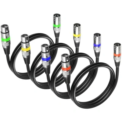 Immagine di 4Pack Cavo Xlr Bilanciato 1.2m Microfono Corto 1.2 Metri, Dmx Luci Palco 3 Poli Cannon Maschio Femmina mt Pin Cable, Cavi 1m Canon Connettori Microfoni