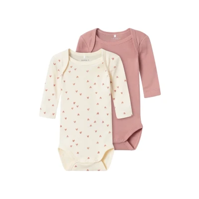 Immagine di NAME IT Nbfbody 2p LS Buttercream Hearts Noos Body a Maniche Lunghe, Crema di Burro, 74 Bimba