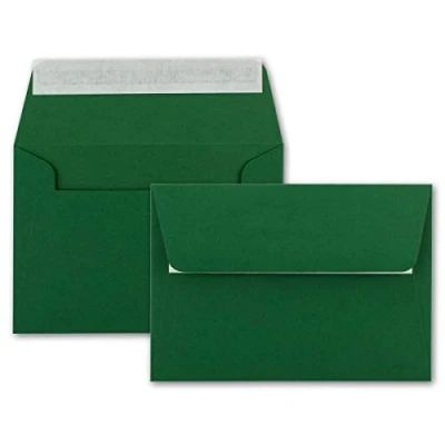 Immagine di Karten und Co. 25 buste per lettere, formato B6, 12,5 x 17,5 cm, con chiusura adesiva, 120 g/m², linguetta di chiusura, colore: Verde scuro