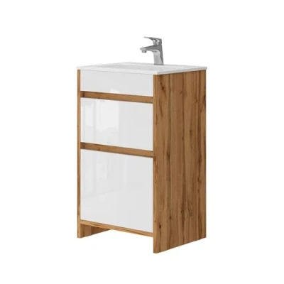 Immagine di Vicco &quot;Detmold, Quercia dorata/Bianco lucido, 2 parti, con lavabo e cassetti