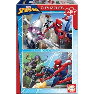 Immagine di Educa puzzle di cartone con 48 pezzi per bambini Spider Man. Set 2 da ciascuno. Dimensioni approssimative del puzzle: 28 x 20 cm. A partire dai 3 anni (18099)