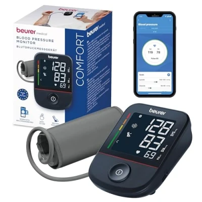 Immagine di Beurer BM 48 Misuratore di pressione da braccio, facile usare Con un solo pulsante, misurazione delicata e rapida, rilevazione delle aritmie, ampio display, connessione all&#039;app