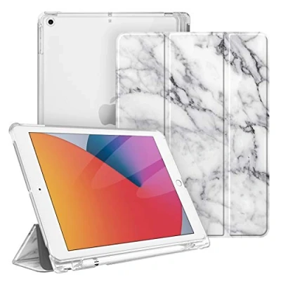 Immagine di FINTIE Custodia per iPad 10.2 Pollici 9a / 8a 7a Generazione (2021 2020 2019) con Built in Pencil Holder Sottile Leggero Semi Trasparente Cover Case Auto Sveglia/Sonno, Marble White